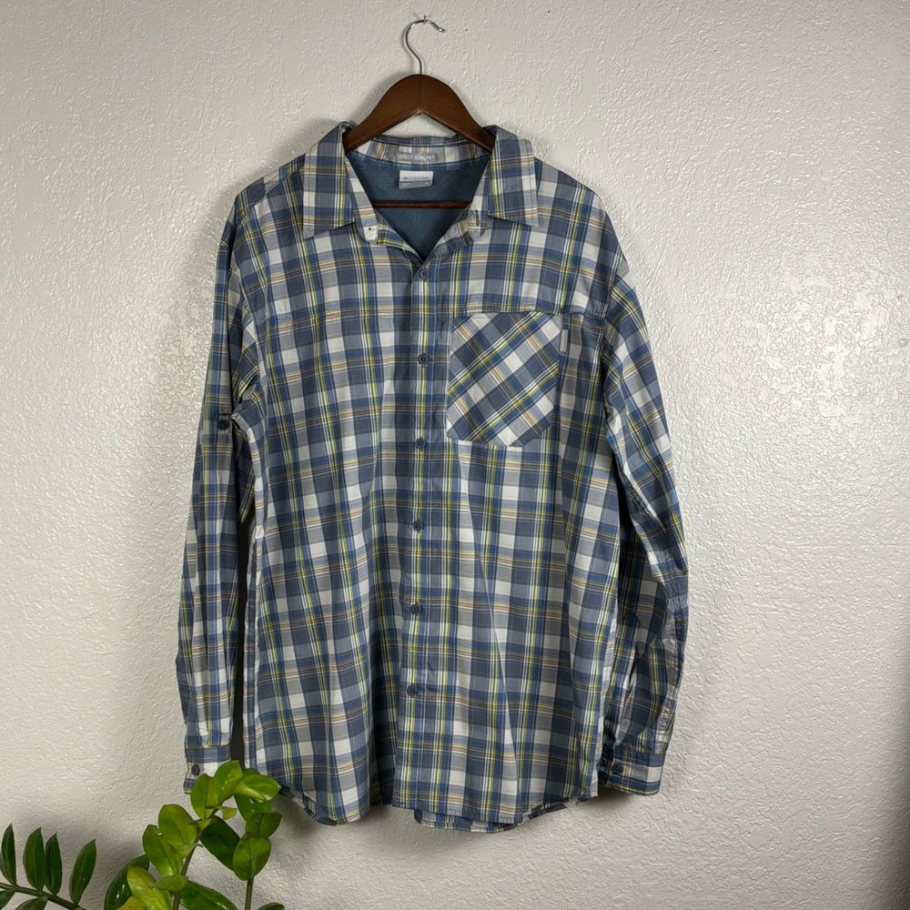 Columbia Insect Blocker Mens XL Blue Plaid Excellent Hiking Shirt